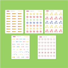 Load image into Gallery viewer, PENCIL STARS ARROWS SCHOOL SPEECH BUBBLE PLANNER STICKERS SD0001~SD0005
