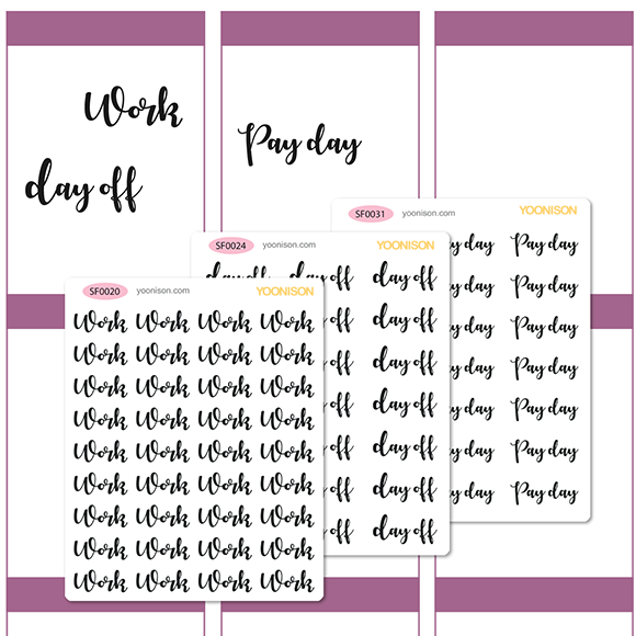 WORK DAY OFF PAY DAY WORD TEXT CURSIVE LETTERING FUNCTIONAL PLANNER STICKERS SF0020 SF0024 SF0031