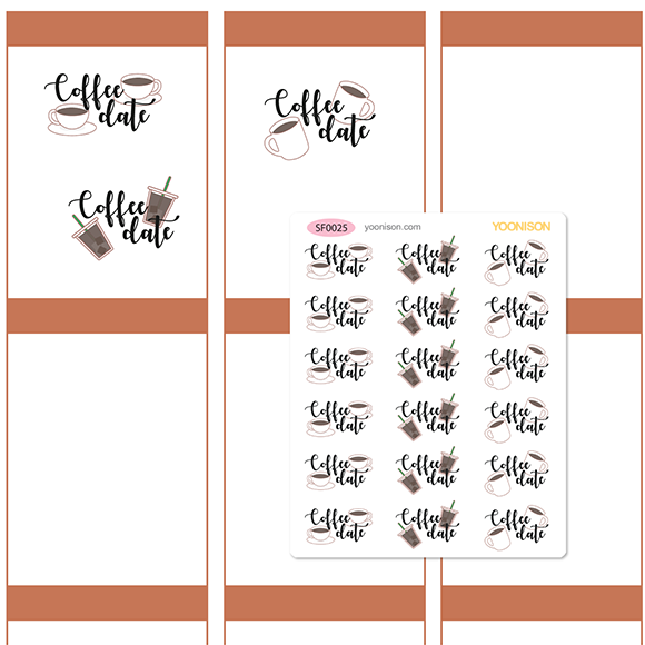 COFFEE DATE HOT ICED MUG CUPS WORD TEXT CURSIVE LETTERING FUNCTIONAL PLANNER STICKERS SF0025