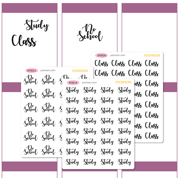 STUDY NO SCHOOL CLASS WORD TEXT CURSIVE LETTERING FUNCTIONAL PLANNER STICKERS SF0019 SF0023 SF0026