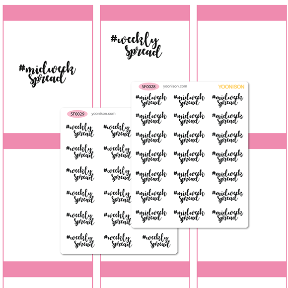 MIDWEEK SPREAD WEEKLY SPREAD WORD TEXT CURSIVE LETTERING FUNCTIONAL PLANNER STICKERS SF0028 SF0029